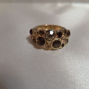 Gold Tone Multi-Stone Cluster Ring - Women's Fashion Jewelry